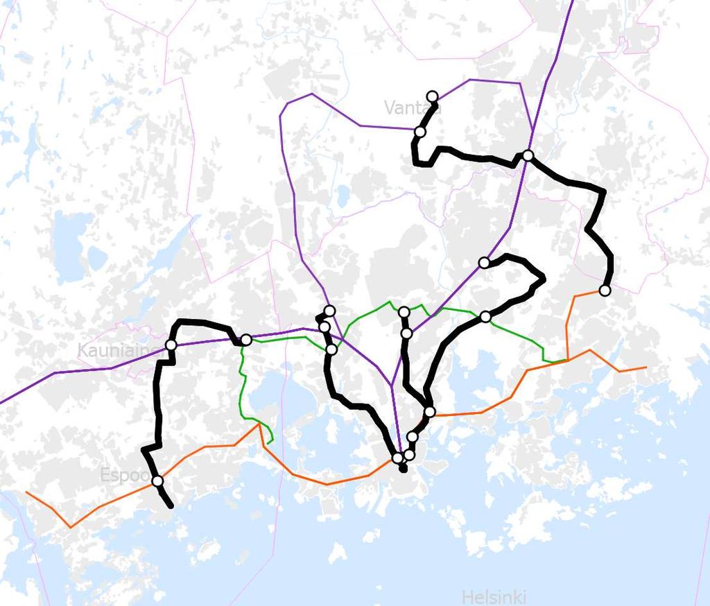 Uudet verkostomaiset yhteydet kestävän kasvun mahdollistajina Pikaraitiotieverkon kehittäminen Pikaraitiotieverkkoa kehitetään siten, että vuoteen 2030 mennessä aloitetaan seuraavien yhteyksien