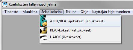 17 5. Ajokokeet (AJOK, BEAJ) Valitaan toiminnoksi