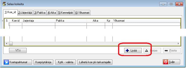 Listalla näkyy kuvassa vain ajokokeet, koska ohjelman
