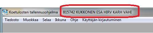 48 Kirjautuminen ulos ohjelmasta Kun olet kirjautunut ohjelmaan, tietosi näkyvät ohjelman yläpalkissa (ytnro, nimi, koemuodot).