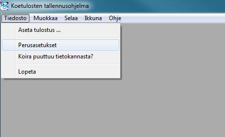 7 3. Asetukset Ohjelman perusasetuksiin pääsee valinnalla Tiedosto -> Perusasetukset