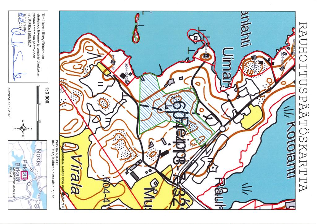 RAUHOITUSPÄÄTÖSKARTTA Vlr^ha Pirkkala 604-413 RNo: 7:32, Is-alueen pinta-ala n.