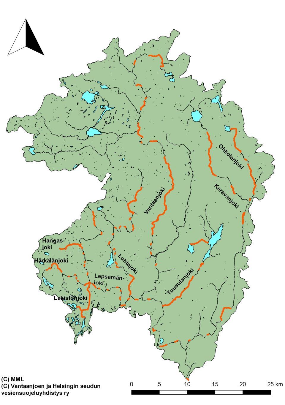 Kuva 1. Jokitalkkari-hankkeessa vuosina 2014 2018 läpikäydyt alueet.