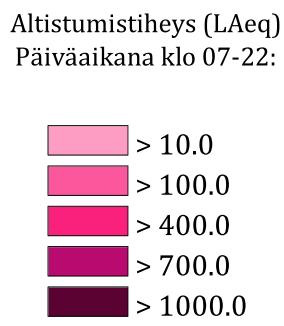 Raideliikenteen aiheuttamalle yöaikaiselle melulle, jonka keskiäänitaso ylittää 50 db tason (L Aeq 22-7), arvioitiin altistuvan yhteensä noin 2700 asukasta.