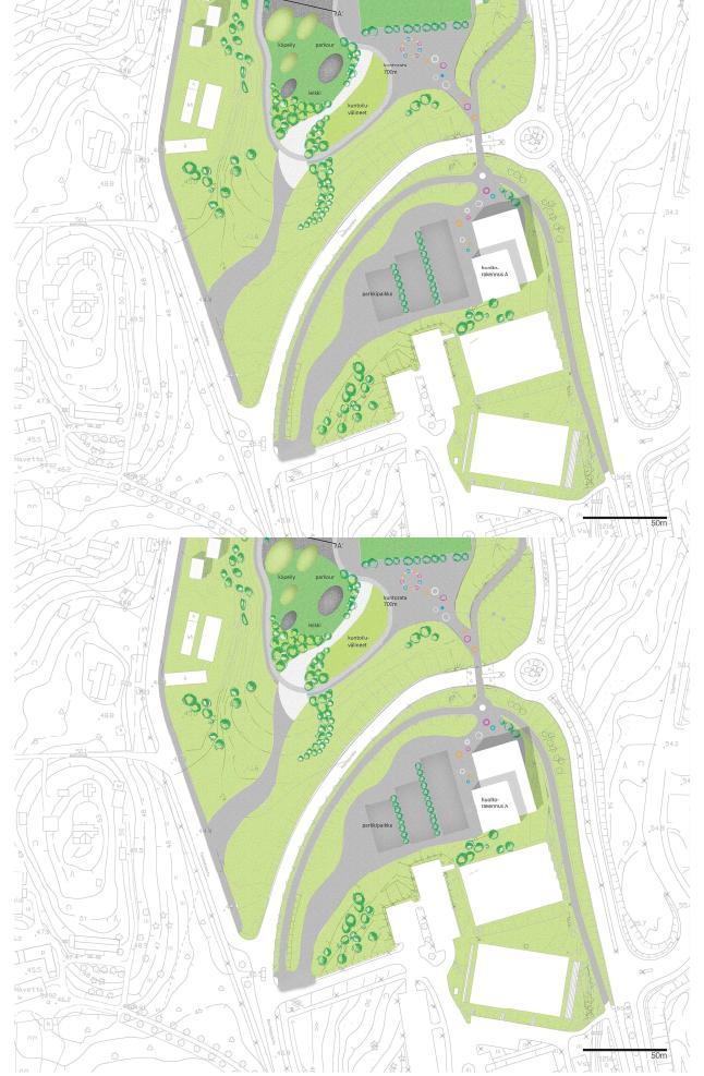 Rantapuiston ja Taimistonkujan liittymän järjestelyvaihtoehdot L16 asemakaava-alueen halkaisee nykyisellään kaarevasti Rantapuisto.