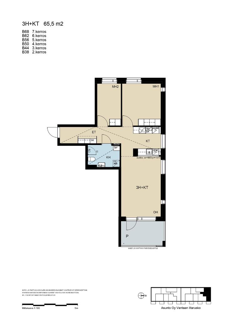 22 65,5 m² 3 h + kt B38 2. KERROS B44 3. KERROS B50 4.