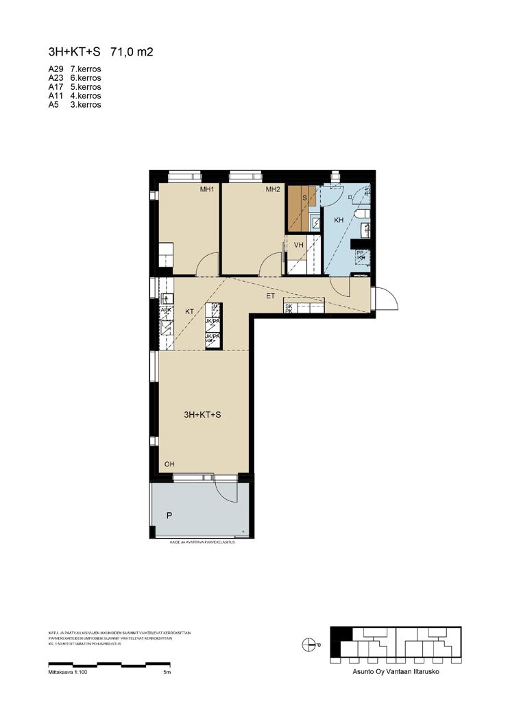 24 71,0 m² 3 h + kt + s A5 A11 A17 A23 A29 3. KERROS 4.