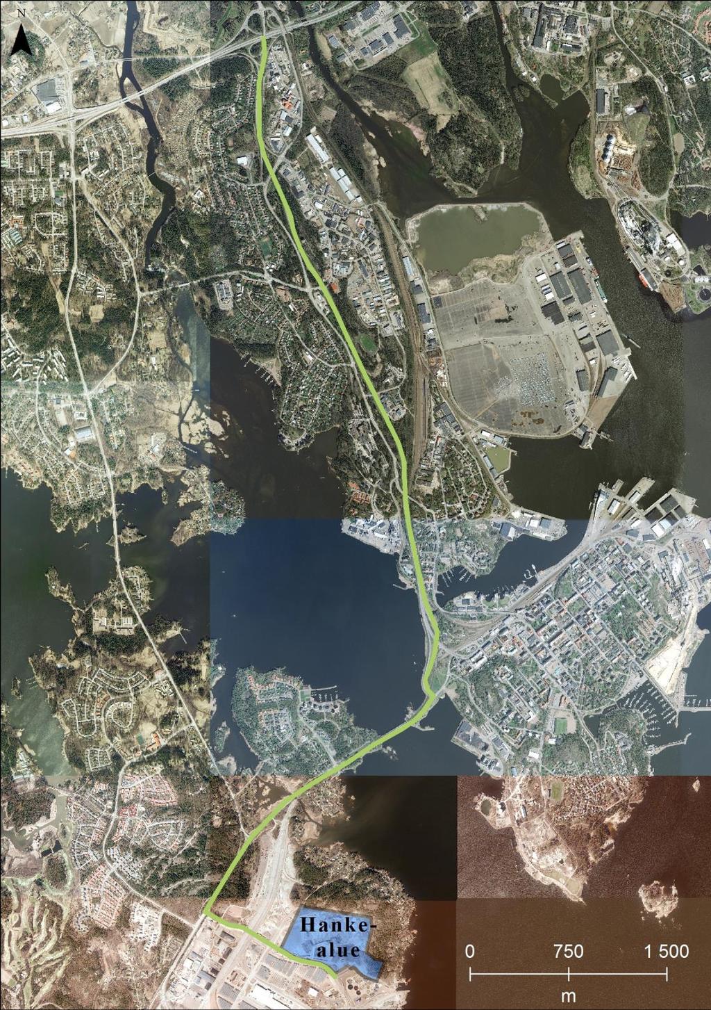 80(118) Kuva 27. Reitti moottoritielle E18. Reitin pituus on noin 9 km. Proomukuljetusten mahdollisuutta selvitetään ennen hankkeen aloitusta.