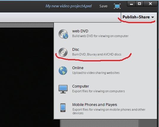 24.8.2018 6 III Aineiston tallennus DVD -levylle Tallenna aineisto DVD -levylle klikkaamalla Adobe Premiere Elements -ohjelman pääikkunassa oikealla ylhäällä näkyvää valintaa Publish+Share