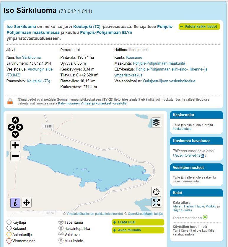 YLI-HEIKINJÄRVEN RANTA-ASEMAKAAVA 11 ************************** Kuva 7 Järviwikin tiedot Alueen metsälain mukaisten arvokkaiden elinympäristöjen ja luonnonsuojelu- tai vesilain mukaisten erityisten
