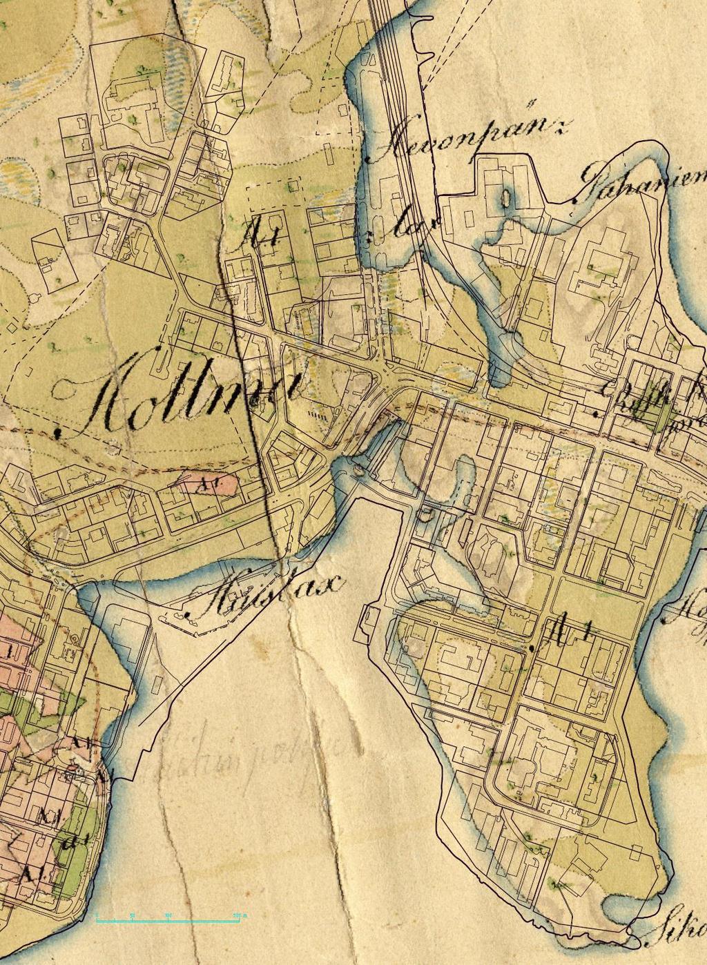Oheisessa kuvassa on sijoitettu nykyinen virastokartta vuoden 1783 pohjakartan päälle, josta Kirkkolahden täyttöalueiden rajaukset näkyvät. 4.3.3 Pinta- ja pohjavesi Suunnittelualue on pääosin täyttömaalla, joten sillä ei esiinny talousvesiottoon käytettävää pohjavettä.