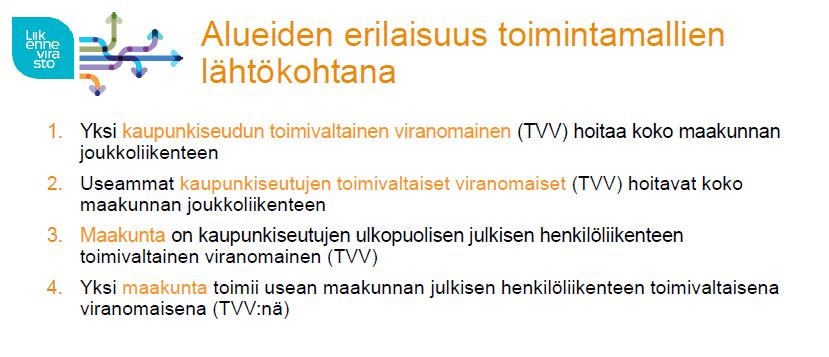 Liikenneviraston selvitys (46/2017) Toimintamalleja henkilöliikenteen järjestämiseksi maakuntauudistuksessa Selvityksessä esitetty neljä erilaista