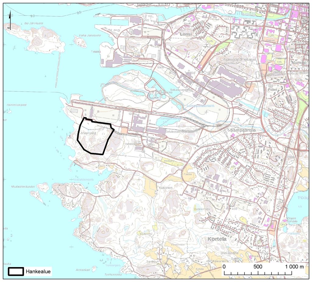 3/26 Hankkeen sijainti on esitetty arviointiselostuksesta tähän liitetyllä kartalla seuraavassa kuvassa.