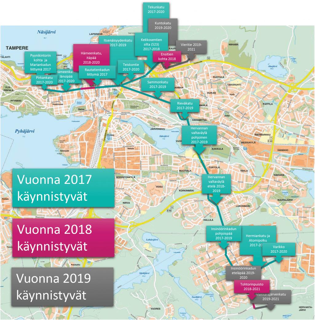 tiotieliikenne Pyynikintorilta Lentävänniemeen alkaa vuonna 2024. Osan 2 valmistelu etenee rinnakkain Hiedanrannan yleissuunnittelun ja Niemenranta III -asemakaavan laatimisen kanssa.
