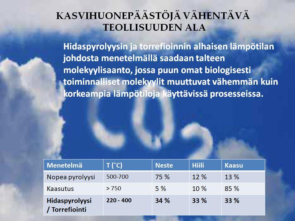 Hidaspyrolyysi/torrefiointi, nopea pyrolyysi ja kaasutus