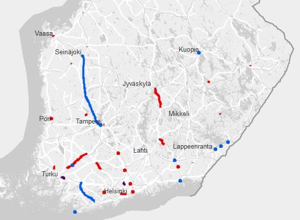 364 M rahoitus, 2017-2019 Kohteita: Kotka, Hovinsaari: uusi asetinlaite, raiteistomuutos, 12 M (alkaen 2017, pääosin 18.