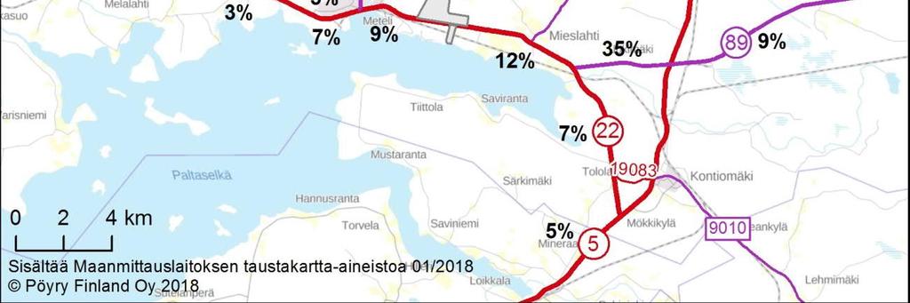 VALTATIE 22 Melalahti - Paltamo 18 2 18 2 23 3 Paltamon keskusta 18 7 18 7 23 7 Paltamo - biojalostamo 33 9 33 9 41 9 Biojalostamo - kantatie 89 liittymä 72 10 71 10 85 12 Kantatie 89 liittymä -