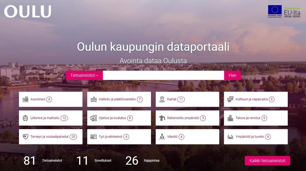 KUVA 3. Oulun kaupungin dataportaali. (https://data.ouka.fi/fi/.) 4.1.
