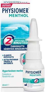 50 g 8 00 (Norm. 10,95 ) Uutuus! PHYSIOMER MENTHOL 20 ml Luonnollinen vaihtoehto lääkkeellisille avaaville nenäsumutteille.