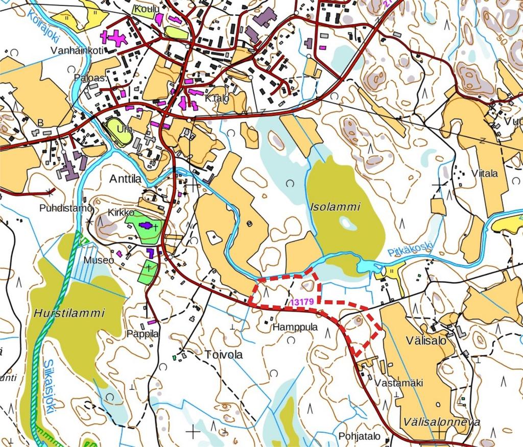 1.2 Sijainti Kaava-alue sijaitsee Siikaisten keskustaajaman itäosassa noin kilometrin etäisyydellä ydinkeskustasta. Alue rajoittuu Hirvijärventiehen ja Heinijokeen.