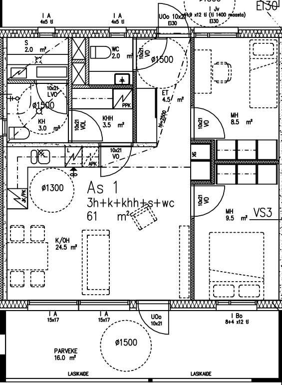 3h+k+khh+s 61m² Talo A