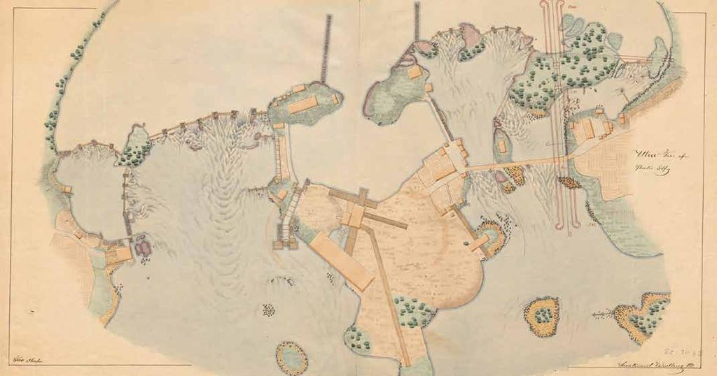 Kartta Utran saarista ja rakennuksista todennäköisesti 1830-luvun lopulta.