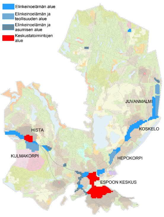 TYÖPAIKAT Työpaikoille varatut alueet perustuvat pääosin PYK I:n työpaikka-alueisiin sekä Länsiradan suunnan osalta maankäyttötarkasteluihin.