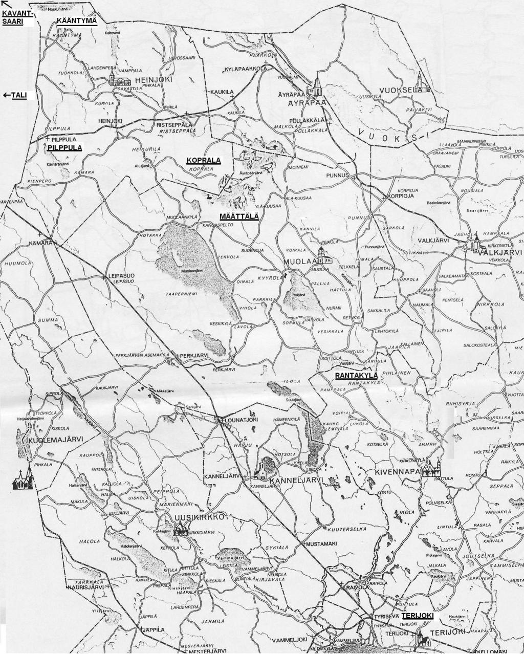 Vanhan Äyräpään kartta Osa Äyräpään kihlakuntaa vuonna 1939.