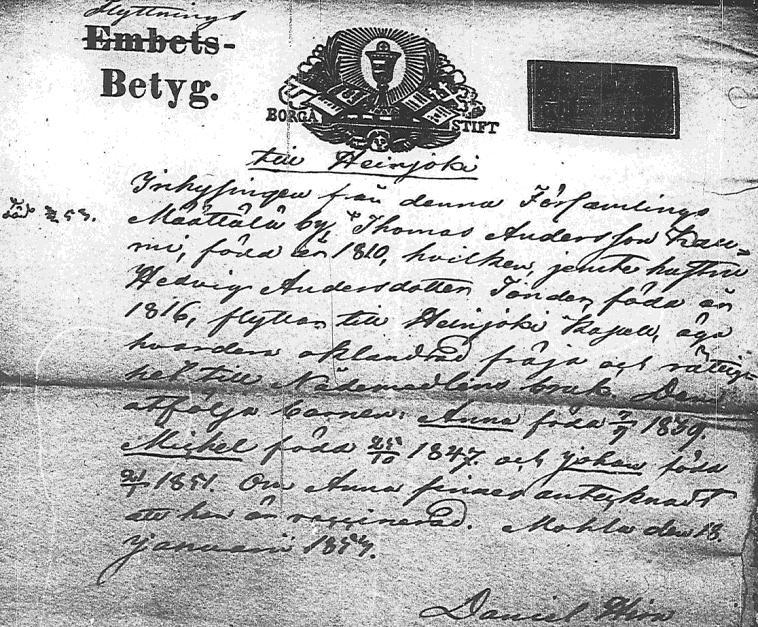 Tuomas Antinpoika Kalmin jälkeläiset Antti Kalmin pojista vain kahdella, Tuomaalla ja Jaakolla oli perhettä. Heistä vanhempi Tuomas (1810 1853) työskenteli renkinä lähikylien maatiloilla.