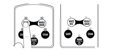 10 Use to turn on rice cooker, warm, and to turn off. Unit automatically shifts to WARM when rice is cooked, when in WHITE RICE and WHOLE GRAIN programs.