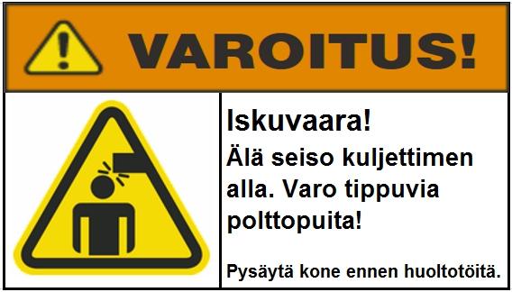 Tarra 2 Varoittaa käyttäjää mahdollisesta puristumisvaarasta