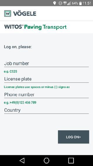 valinnainen puhelinnumero sekä valitaan maa. Työnumeron kuljettaja kysyy asfalttiasemalta tai työmaalta.