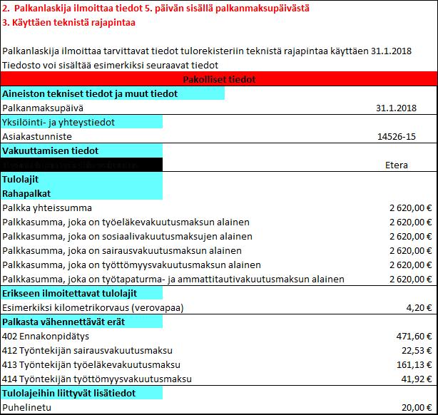 26 Toinen vaihe on se, että palkanlaskija ilmoittaa tiedot viimeistään viiden päivän kuluttua palkanmaksupäivästä tulorekisteriin, eli vuonna 2018 