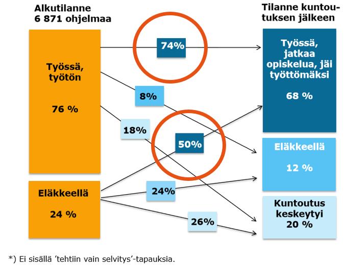 Vuonna 2017 päättyneet kuntoutusohjelmat ja niiden alkutilanne *)