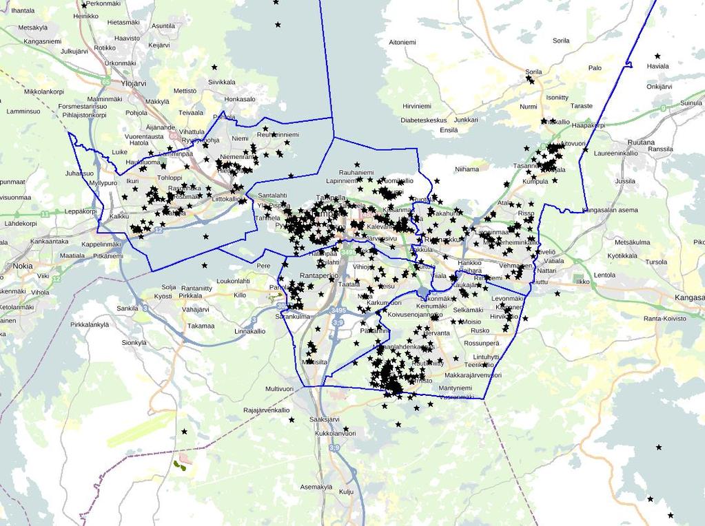 Kartalle merkityt uudet / kehitettävät kohteet (N=1038) 218 kpl Muualle n.