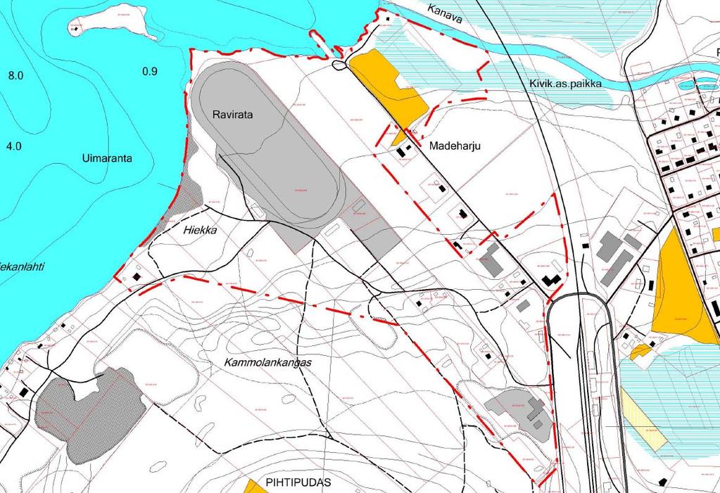 OAS 3/14 Kuva 2 Suunnittelualueen rajaus maastokartalla (Kartta Maanmittauslaitos) Asemakaavanmuutos koskee Pihtiputaan