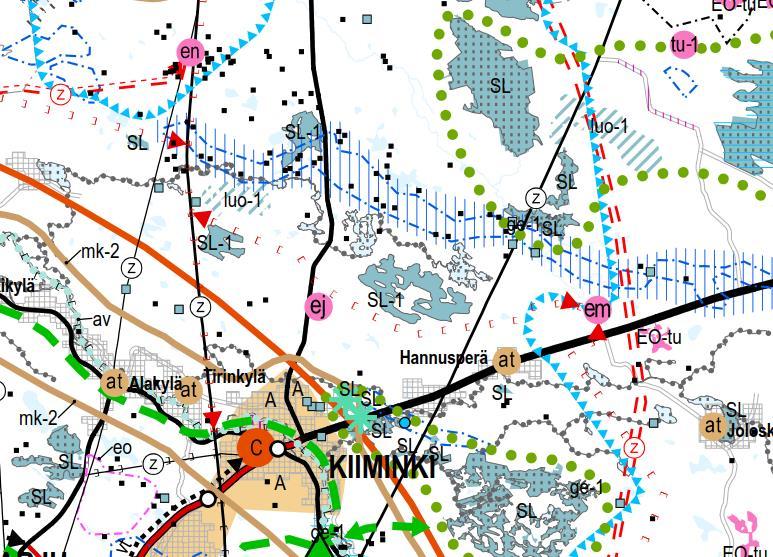 Kuva 15. YKR-aineiston mukainen taajaman ja maaseudun välinen jako. 15.1.2 Kaavoitus Maakuntakaava Hankealue kuuluu Kiimingin kaupunginosaan, Pohjois-Pohjanmaan maakuntaan.