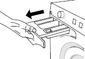 6.2. Pesuainelokeron puhdistus HUOM! Älä pese pesuainelokeroa astianpesukoneessa! Vedä pesuainelokero niin pitkälle ulos kuin se tulee. Nosta sitten pesuainelokeroa ja vedä se ulos koneesta.