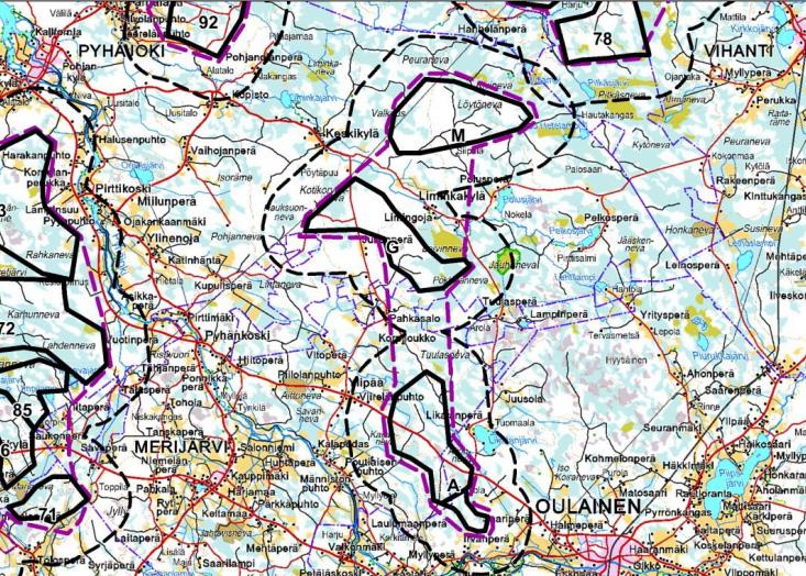Kuva 4. Kohteen G (Silovuori) sijainti. (Ramboll 2013) Silovuoren tuulipuistoalue ei sijoitu yleis tai asemakaava alueelle.
