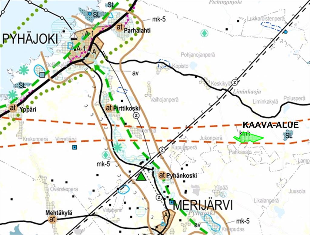 Kuva 2. Ote Pohjois Pohjanmaan maakuntakaavasta. Pohjois Pohjanmaan maakuntakaavaa ollaan uudistamassa. Vireillä olevassa maakuntakaavassa (1.