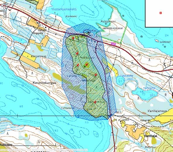 57 40. Kuusamo: Korentokangas 1000019897 Kokonaisuuteen kuuluu panssarivaunun kiviesteitä, kenttälinnoitettuja taistelu- ja yhdyshautoja tuliasemineen ja viisi teräsbetonista tulenjohto- ja asekorsua.