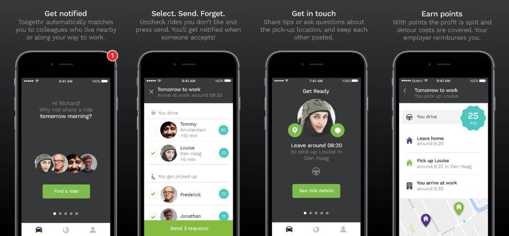 LIITE 2 / 7 (17) Amsterdam - Yhteiskäyttöautot ja sähköautot TOOGETHR Yhteisautosovellus, jossa ihmiset voivat jakaa automatkoja matkustaessaan samaan paikkaan.