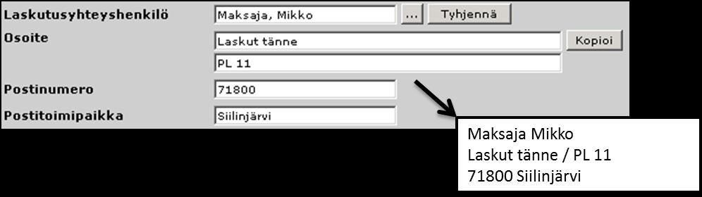 7/9 2.6 Muuta huomioitavaa Kun osoitetietoja verrataan, käytetään noita nuolella merkattuja osoitteita, jotka myös tulevat Itellalta lähteviin paperitulosteisiin osoitteiksi.