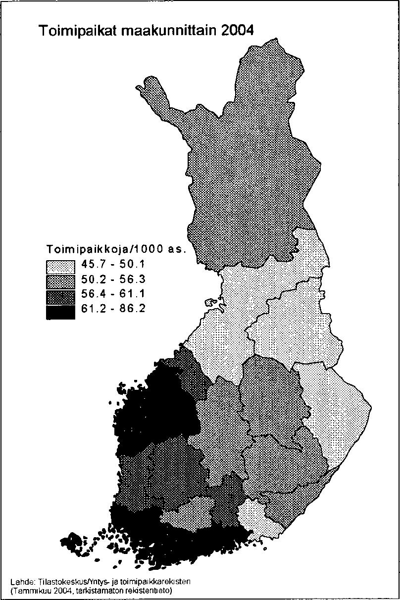 62 Työpaikkojen muutos maakunnittain 2000-2002* Lahde Ti