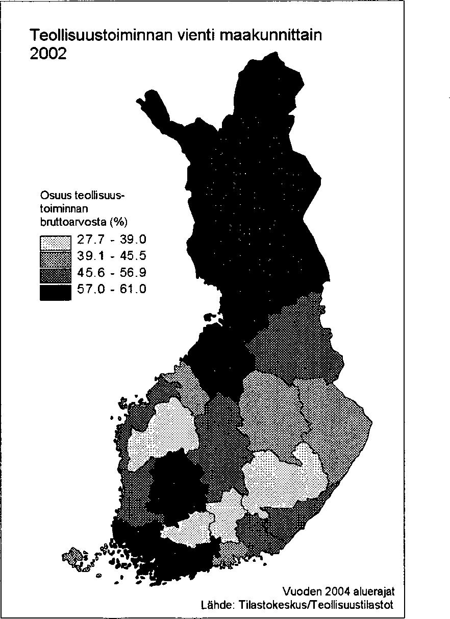 41. Työpaikkojen muutos 2004. maakunnittain 2000-2002. Kuva 3.42.