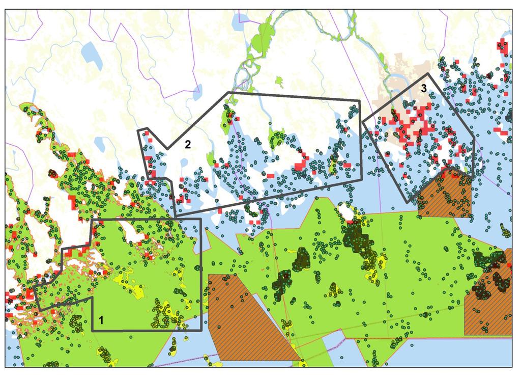 LOVIISA-PYHTÄÄ-KOTKA Luontotyyppi 1110 hiekkasärkät (alueet 1) - Mallit ja SDF-tiedot eroavat paljon molemmilla alueilla (esim. alue 1.