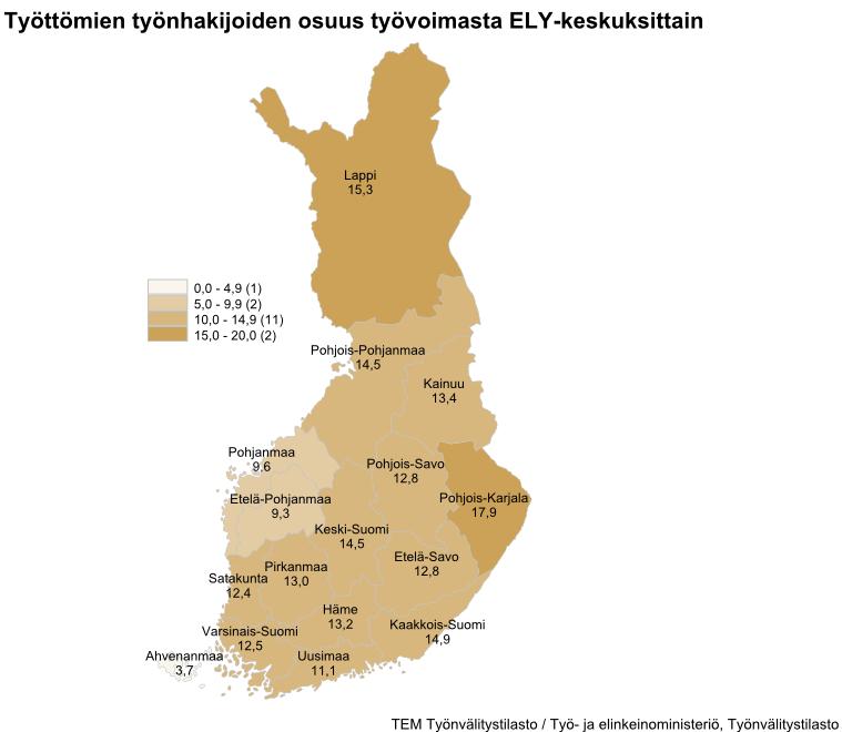 Työttömyys laski vuoden takaisesta 2980 henkilöllä (-9,9 %).