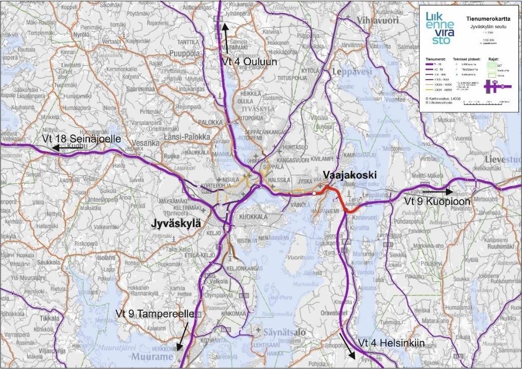 1 Johdanto Tämä hankearvioinnin päivitys koskee Valtatien 4 parantamista Vaajakosken kohdalla. Alkuperäinen hankearviointi on laadittu vuonna 2011 YVA-prosessin yhteydessä.