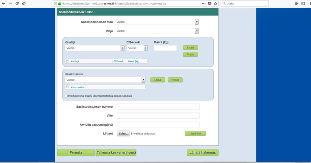 LIS-saalistdistusjärjestelmä 7 Maahantujan tiedt Maahantuja Kun maahantuja tekee itse LIS-hakemuksia, niin Maahantuja-kentässä n autmaattiisesti Maahantujan tiedt.