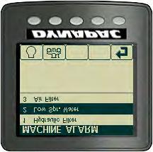 Jyrän kuvaus "MACHINE ALARM" (koneen hälytykset) Lokiin tallennetut jyrän hälytykset. Nämä hälytykset tulevat jyrän muista järjestelmistä.